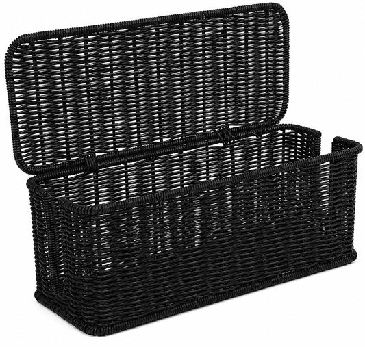 Cable Management Box, Handmade Rattan Cable Organizer with 2 Open Slots, Cord Hider for Power Strip, Router & USB Hub, Registered U.S. Design Patent (D1,112,102), 13" x 5.1" x 5.1", Black - color: Black