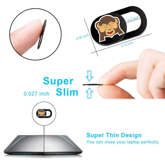 SIREG Webcam Cover Ultra Thin - Web Camera Cover fits Laptop,Tablet,Computer, Smartphone, Protect Your Privacy and Security,Strong Adhesive (Monkey-Black & 3 Pack) - color: Monkey-Black & 3 pack