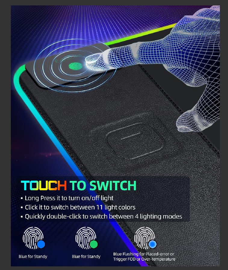 Upgraded Mouse Pad with Wireless Charging, RGB Gaming Desk Mat, 31.5"x15.7" Large XXL Desk Pad, 15 Light Modes, Ultra-Smooth Surface, Non-Slip Mouse Mat, Waterproof Computer Keyboard Pad, Black - color: Black Rgb - 31.5"x15.8"