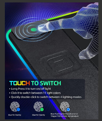 Upgraded Mouse Pad with Wireless Charging, RGB Gaming Desk Mat, 31.5"x15.7" Large XXL Desk Pad, 15 Light Modes, Ultra-Smooth Surface, Non-Slip Mouse Mat, Waterproof Computer Keyboard Pad, Black - color: Black Rgb - 31.5"x15.8"