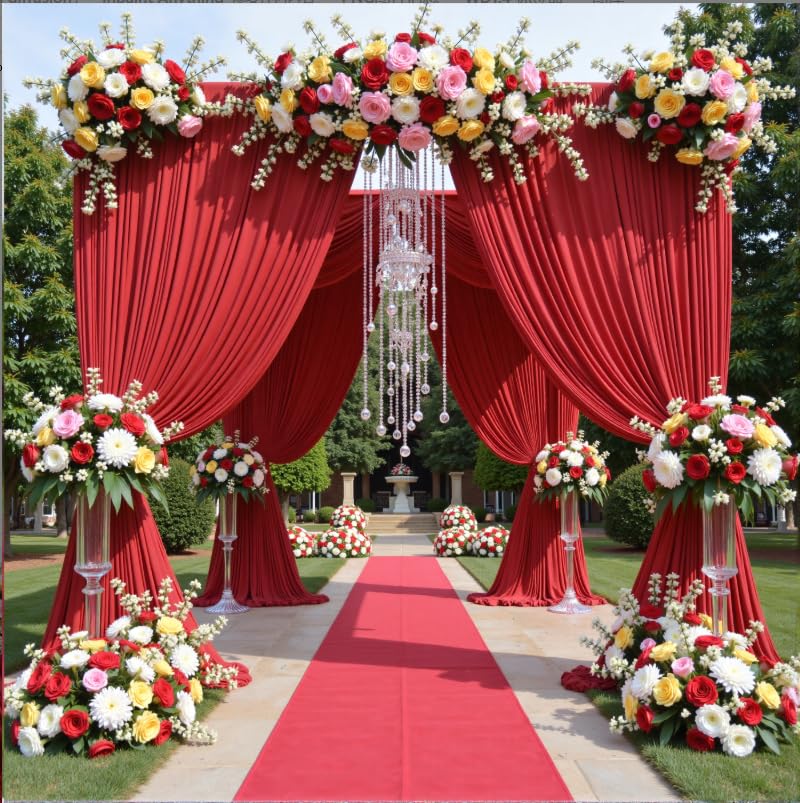 10ftx12ft Wrinkle Free Red Backdrop Curtain, 2 Panels 12FT Height Red Wedding Backdrop Drapes, Silky Polyester Back Drop Cloth for Birthday Photography Background Party Backdrop Draping - color: Red, size: (W)5ft x (H)12ft (2 Panel)