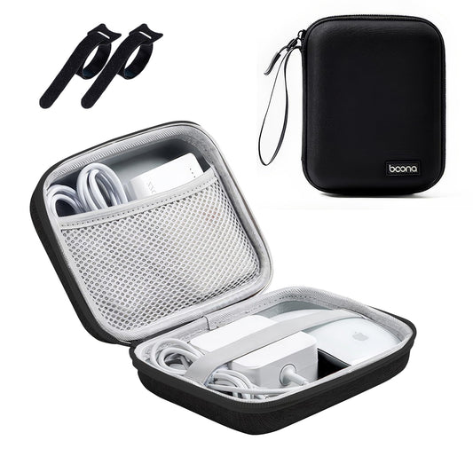 Charger Case for MacBook, Small Charger Organizer, Portable Pouch Travel Storage for Laptop Accessories, Waterproof for Magic Mouse, Power Bank,Charging Cords (Black)… - color: Black-Medium-EVA