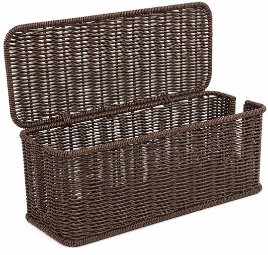 Cable Management Box, Handmade Rattan Cable Organizer with 2 Open Slots, Cord Hider for Power Strip, Router & USB Hub, Registered U.S. Design Patent (D1,112,102), 13" x 5.1" x 5.1", Brown - color: Brown