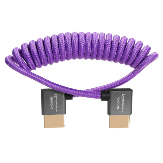 KONDOR BLUE x Gerald Undone| Right Angle Full HDMI 2.0 Coiled Cable 12"-24" Braided | Type A Male to Male, 3D, 4K 60Hz, 18Gbps, HDR | for On-Camera Monitors & Recorders + More | Purple - color: Purple