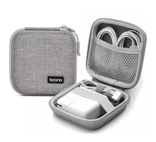 Small Travel Carrying Storage Case, 4.4"x4.4" Charger Organizer, Pouch compatible with MacBook Power Adapter, Laptop Accessories Cables, Cords, USB Drives, Earphones - color: Grey-Medium-EVA
